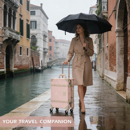 UNIWALKER Vintage Suitcase Set of 3, Retro Leather Travel Luggage with Cosmetic Train Bag for Women(Velvet Pink, 26''+20''+12'')