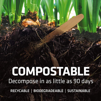 Disposable Wooden Cutlery Set - 100% Home Compostable - 100 Spoons 6.5", Bamboo Utensils Alternative, Eco-Friendly, Organic, Sustainable and Carbon Neutral Certified