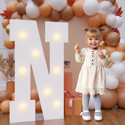 Bugame 3FT Light Up Letters, Quick 7-Min Setup No Edge Assembly Needed, Lightweight Foam Board Marquee Letters for Birthday Wedding Baby Shower Backdrop Decor, Letter N