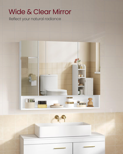 VASAGLE Kailyn Collection - Medicine Cabinet Mirror, Bathroom Wall Mirror Cabinet with Storage, Open Compartment, Adjustable Shelves, Modern Style, 6.5 x 35.4 x 29.5 Inches, Cloud White UBBK130W01
