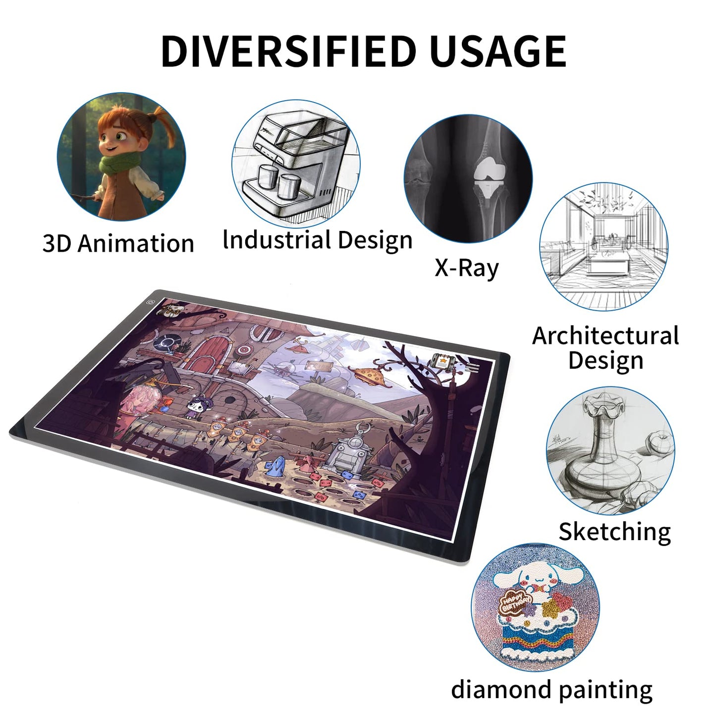 TOHETO A2 Light Pad Super Thin 7mm Portable Stepless Dimmable Brightness Large Light Box Copy Board for Diamond Painting Weeding Vinyl with 2 Multi-Functional Clips 12V 2A Adapter (23.7''x15.8'')