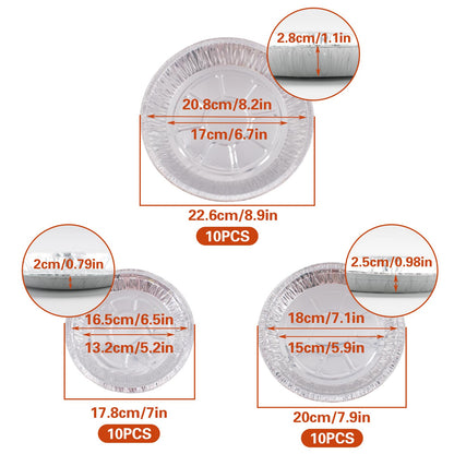 Hiyoo 30 Pack Aluminum Pizza Pans, 7/8/9 Inch Disposable Round Foil Bakeware Trays for Making Pizzas, Focaccia, Giant Size Chocolate Chip Cookie Cake Tin, Serving Trays