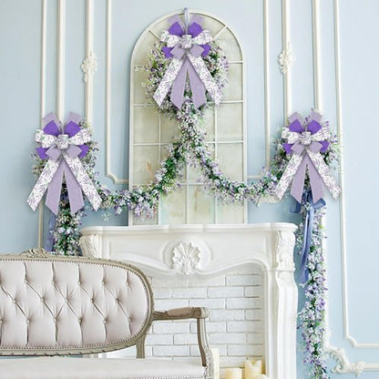 Hying Large Spring Lavender Bows - White & Purple Burlap Wreath Bows for Weddings & Parties