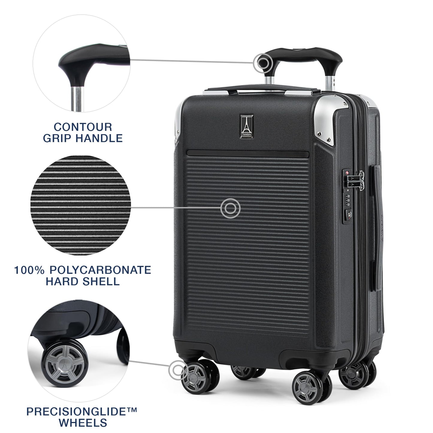 Travelpro Platinum Elite Hardside Expandable Carry on Luggage, 8 Wheel Spinner, TSA Lock, Hard Shell Polycarbonate Suitcase, Shadow Black, Compact Carry on 20-Inch