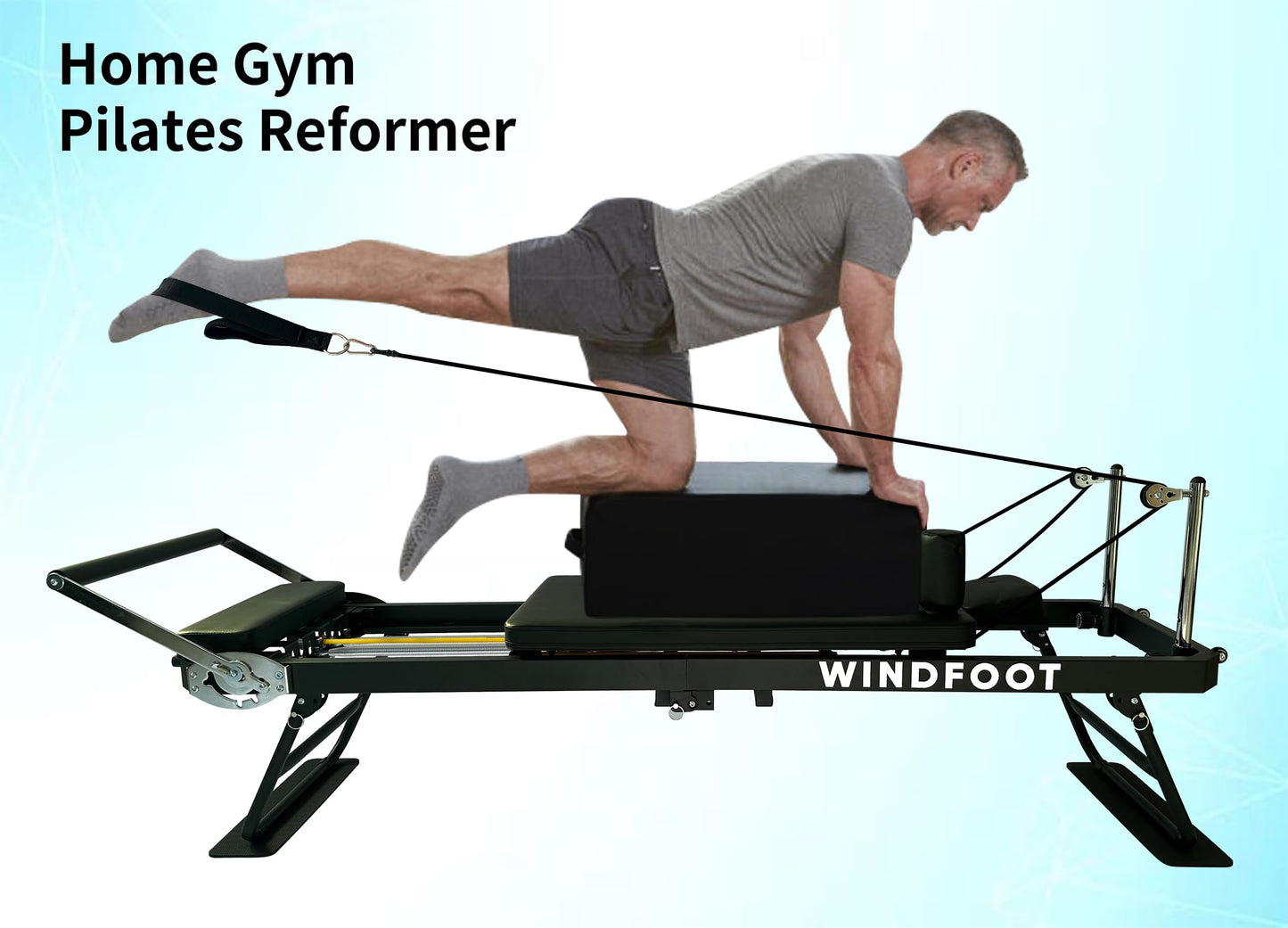WINDFOOT Pilates Reformer Machine Equipment with 4X22LB Springs & 5X11LB Cords for Home Workout, Foldable Pilates Equipment with Jump Board for All Level Users (Black)