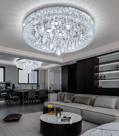 dolria 23.6" Modern Crystal Chandeliers LED Dimmable Flush Mount Ceiling Chandeliers for Living Room Entrance Foyer Bedroom Silver