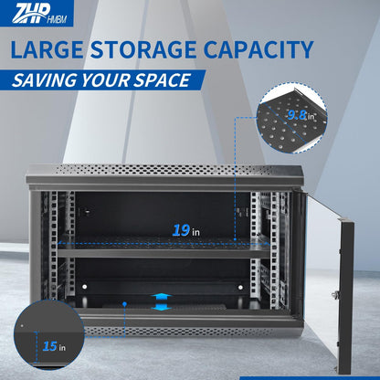 ZHPHMBM 12U Server Rack Cabinet, Wall Mount Network Rack Enclosure Includes Locking Glass Door, Removable Side and Back Panels, 15" Deep Network Data Cabinet for Computer IT and A/V Equipment