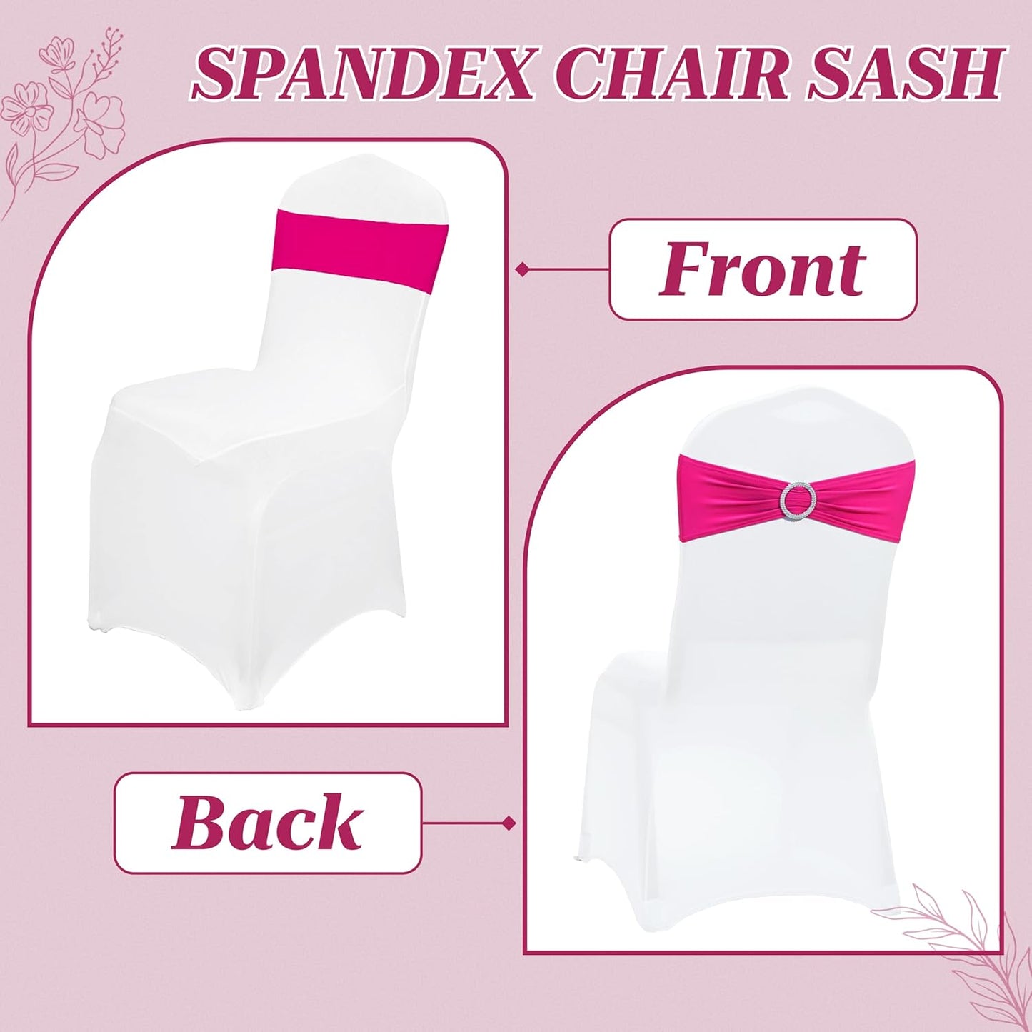 MDS Spandex Chair Sashes - Universal Elastic Stretch Bands with Buckle Slider Bow | Pack of 200 - Magenta