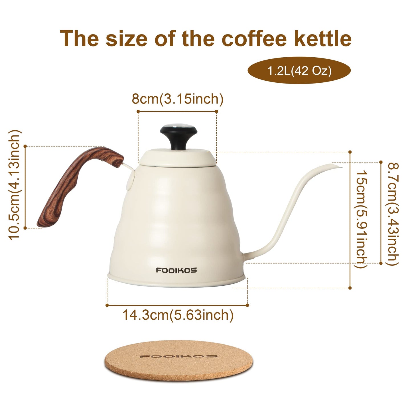 Tea Kettle gooseneck with Thermometer for Pour Over Coffee & Tea, 42 fl oz, Premium Stainless Steel, Accurate Temperature Control, Ideal Spout for Precision Pouring, Compatible with all Stovetop
