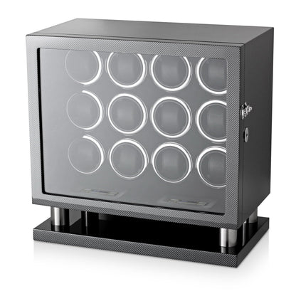12 Watch Winder for Automatic Watches with LED Light and LCD Touchscreen Control (Burlwood + Beige)