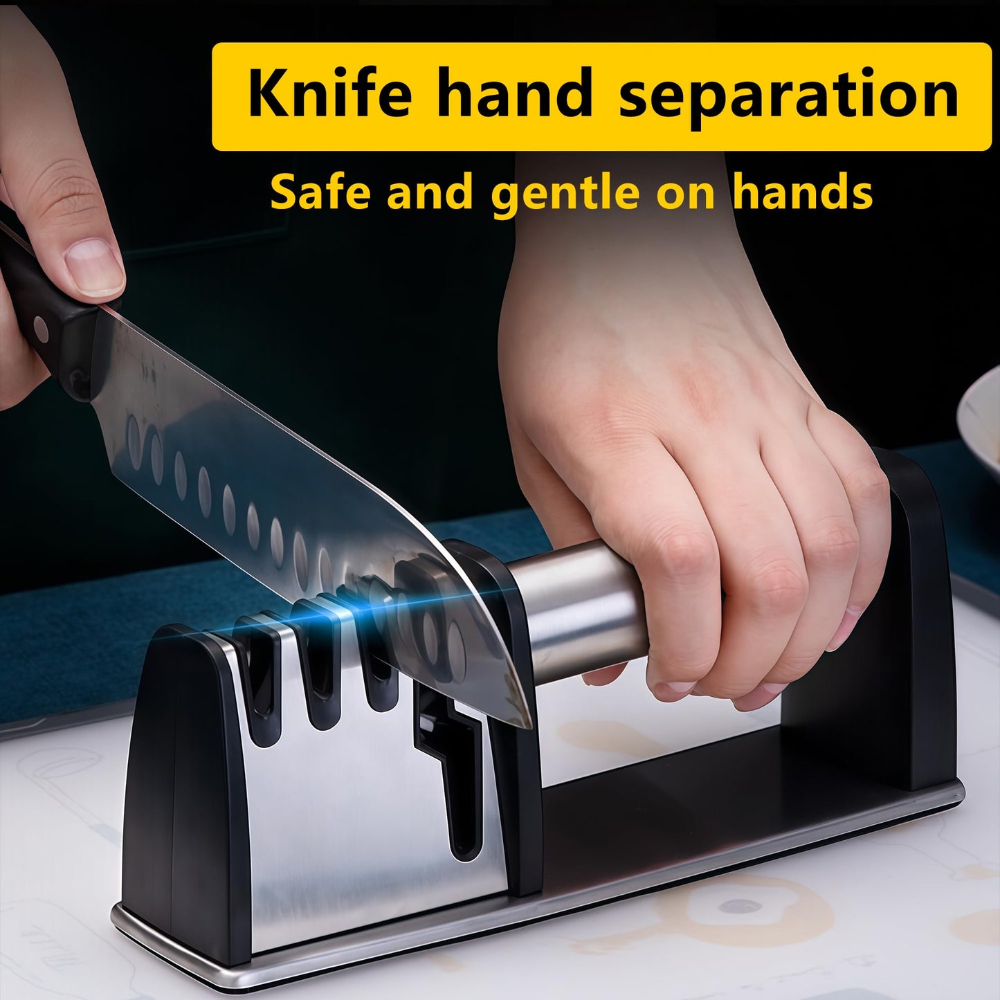 Knife Sharpeners, 4 in 1 Professional Chef's Kitchen Knife Accessories, Kitchen Blade & Scissors Sharpening Tool, Versatile Manual Knife Sharpener, Easy to Use, for Kitchen Knife