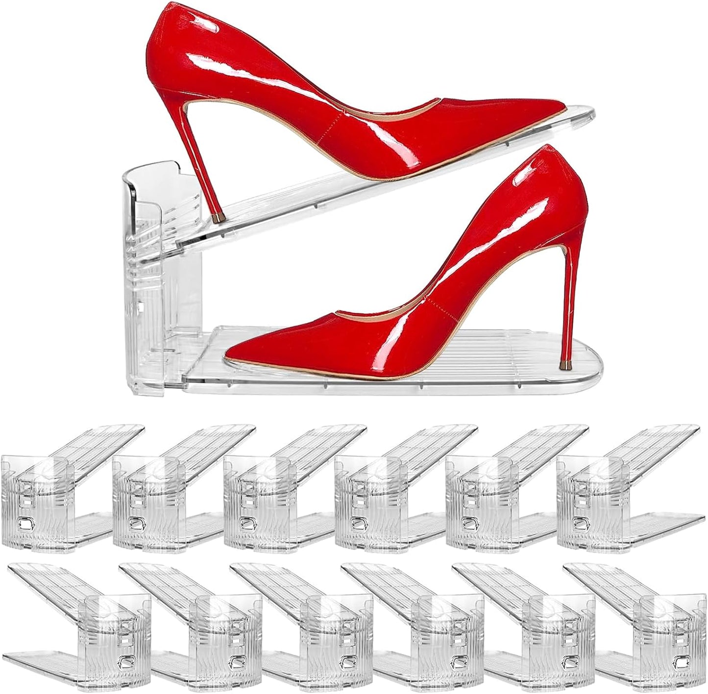 12 Pack 3.7''to 7.7'' 50%,Easy Clear Shoe Slots Organizer - Adjustable Height Shoe stackers for a pair of shoes ,Shoe