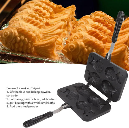 Taiyaki Fish Shaped Pancake Maker Pan, Non-Stick Double Baking Pan with 4 Fish for Kitchen Waffle Baking