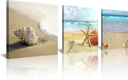 NAN Wind Beach Ocean Canvas Prints, Contemporary Abstract Seascape Pictures on Canvas Wall Art, Stretched and Framed
