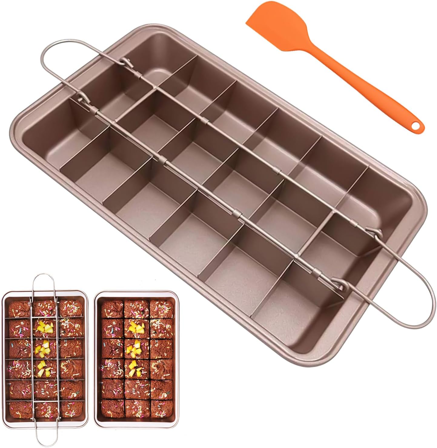 Nonstick Brownie Pan, High Carbon Steel Baking Pan with Dividers, Makes 18 Pre-Cut Brownies for Oven Baking