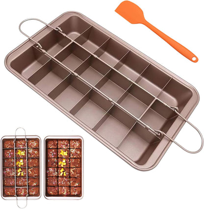 Nonstick Brownie Pan, High Carbon Steel Baking Pan with Dividers, Makes 18 Pre-Cut Brownies for Oven Baking