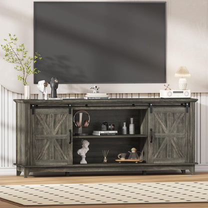 GarveeLife 66 in Farmhouse Sideboard Buffet Cabinet with Power Outlets, Entertainment Center with Sliding Barn Door & Large Storage Cabinets w/Adjustable Shelf, 28 in Tall TV Media Console, Dark Grey