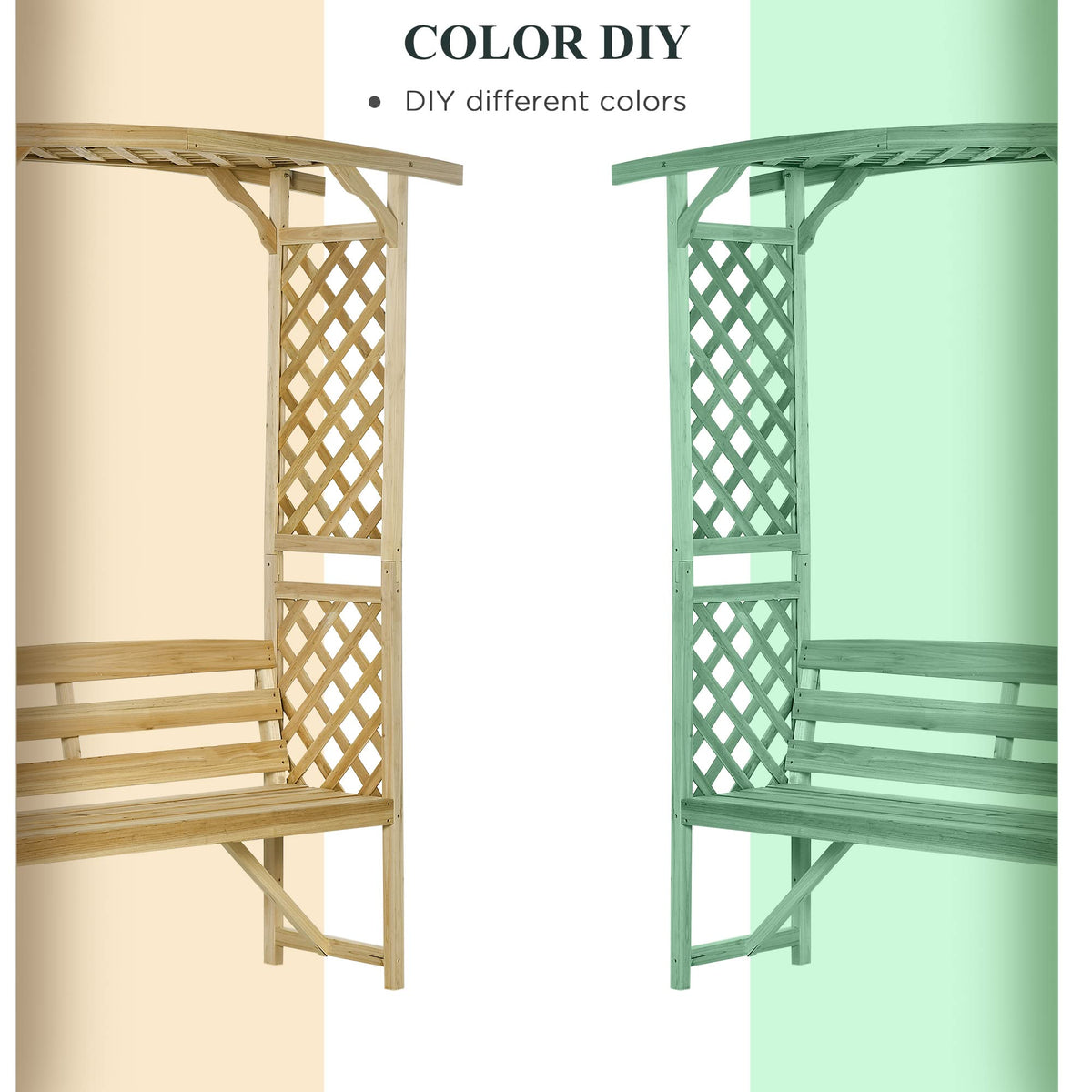 OVX Patio Garden Bench Arbor Arch with Pergola & 2 Trellises, 3-Seat Natural Wooden Outdoor Bench for Grape Vines & Climbing Plants – Backyard Decor, Natural