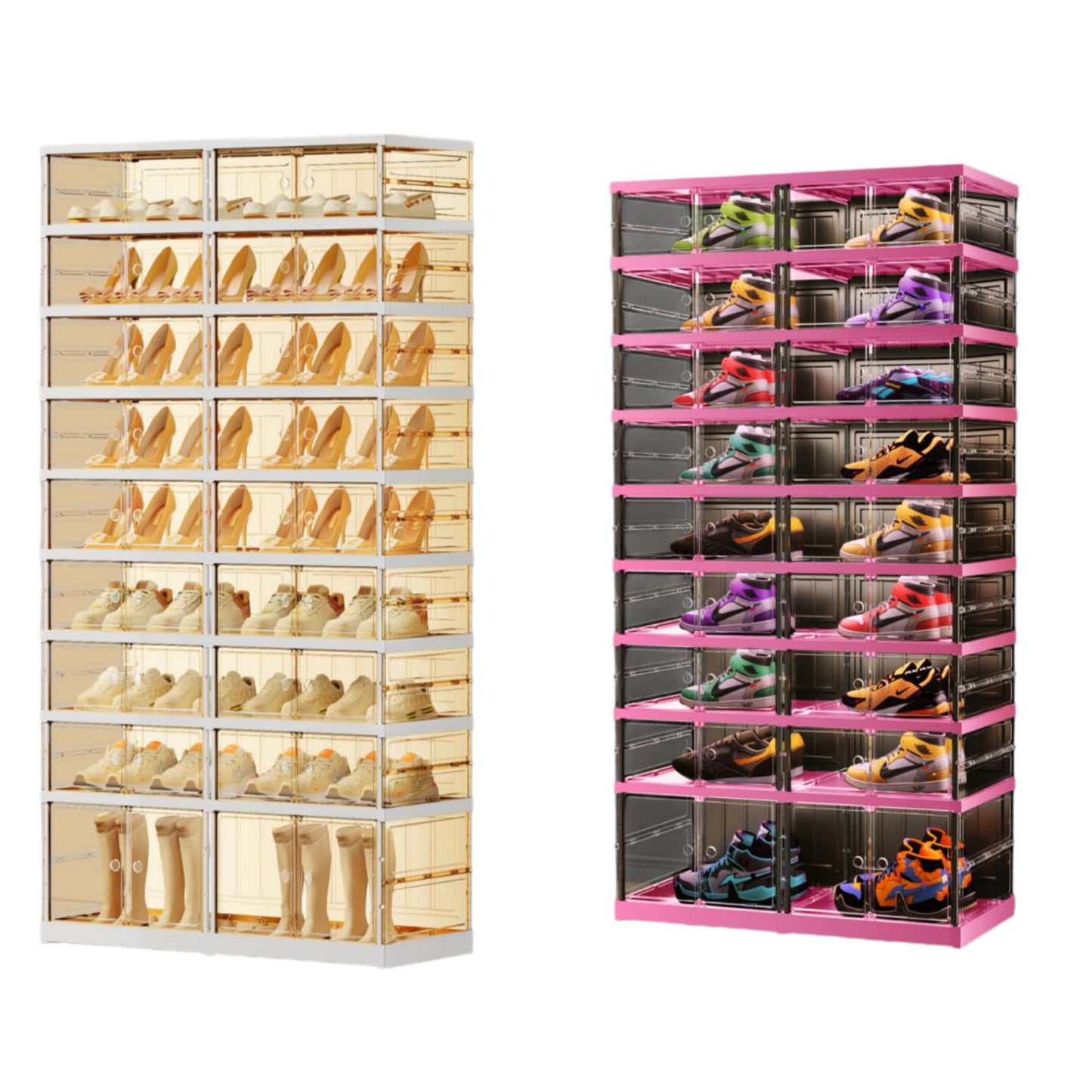 CIMLORD 9 Tier 18-36 PairsFoldable Shoe Rack for Closet Entryway,9-Tier Foldable Shoe Rack for Closet Entryway 18-36Pairs, Stackable Clear Shoe Storage Boxes Organizer with Door Plastic Shoe Cabinet