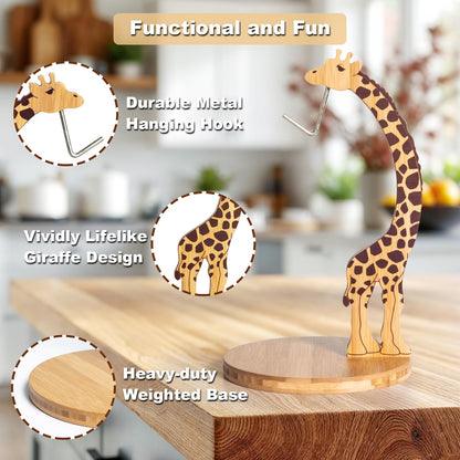 boxchess Giraffe Banana Holder Stand, Bamboo Banana Hanger with Stainless Steel Hook for Countertop or Under Cabinet – Decorative Banana Tree Fruit Holder for Even Ripening, Storage and Easy Access