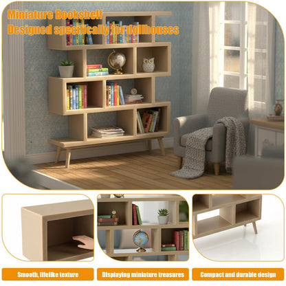 stazuvrt 1:12 Dollhouse Mini Bookshelf | 3D-Printed Modern Geometric Display Shelf, Ideal for Dollhouse Furniture Collectors(Natural Wood Color)