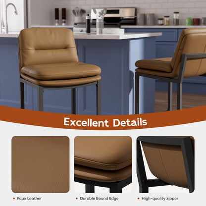 Sucrever Brown Bar Stools Set of 4, 24 inch Leather Counter Stools with Backs and Metal Frame, Counter Height Bar Stools for Kitchen Island