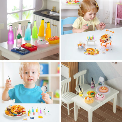 150 Pcs Miniature Food Drinks Bottle Toys Mixed for Dollhouse Kitchen Accessories Mini Play Fake Resin Pretend Game Party Tableware 1/12 Doll House Bread Cake Models Micro