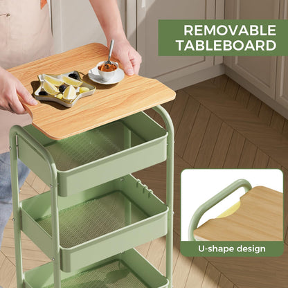 johgee 3 Tier Rolling Cart with Table top, Metal Rolling Utility Cart, Sturdy Storage Organizer Cart with Locking Wheels & Hooks for Office, Classroom, Kitchen and Bathroom