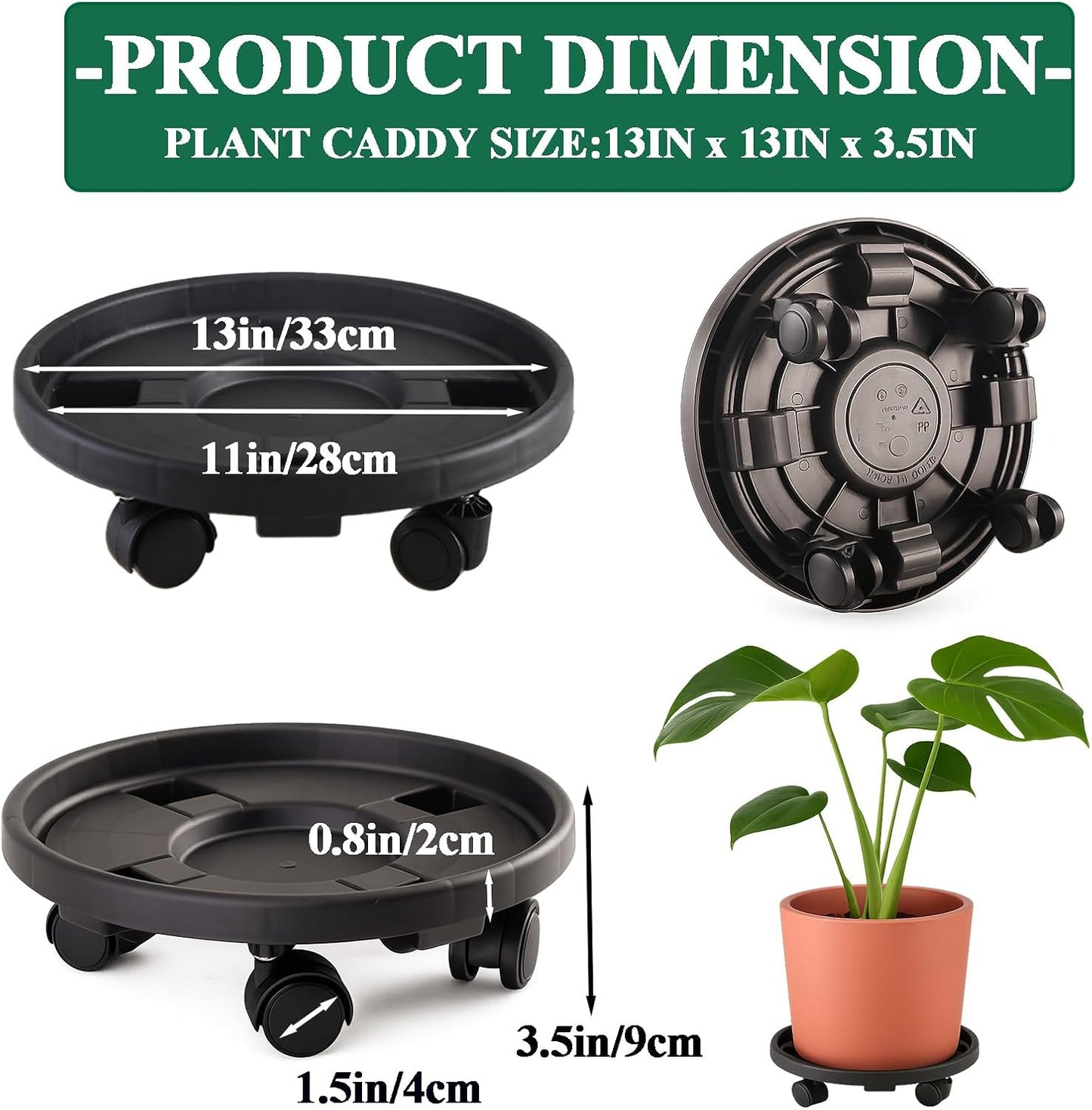 Tulpeed 5 Pack 13 Inch Rolling Plant Stand with Wheels Plant Caddy with Wheels Heavy Duty Plant Dolly Roller Base