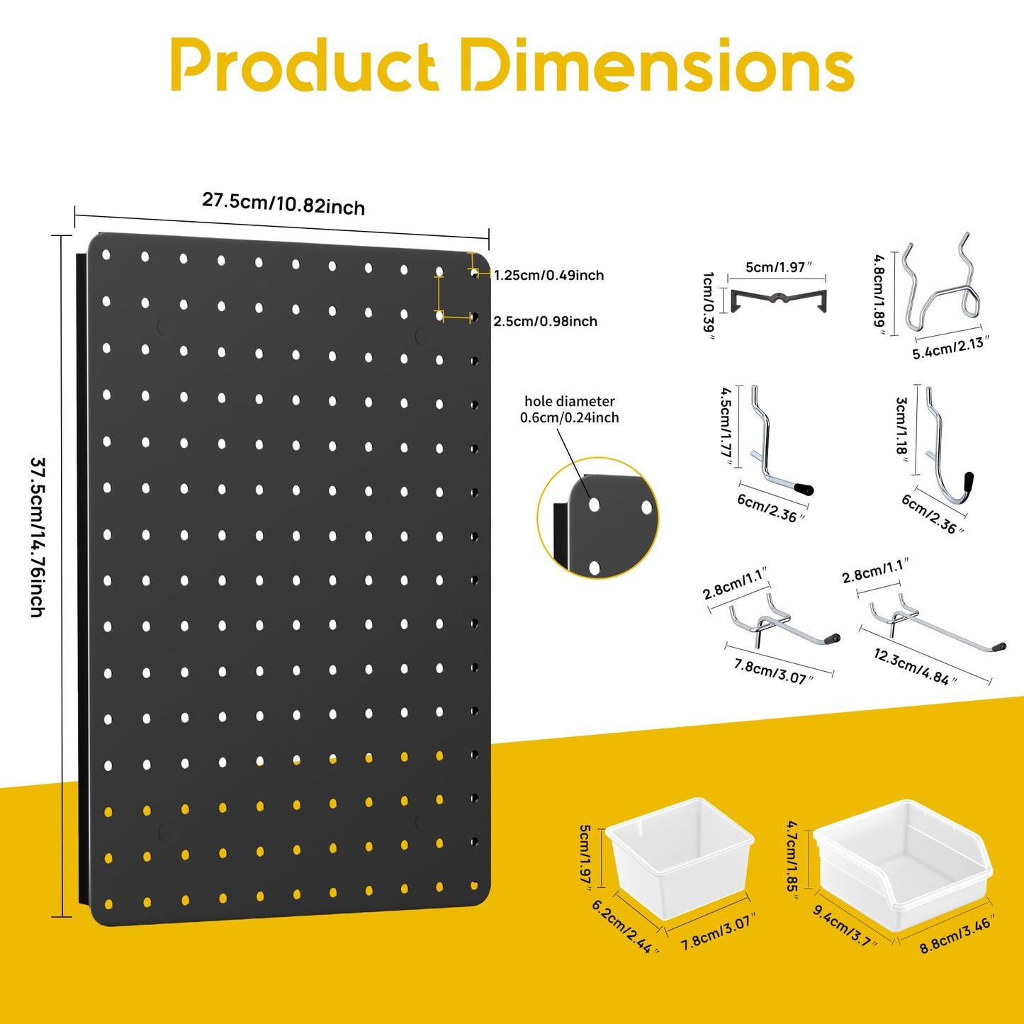 PHX Grove Peg Board for Tools, 8 Pack Metal Pegboard Wall Organizer with Hooks,14.76"×10.82" Black Pegboard Panels for Walls Home, Garage Tool Storage, Kitchen, Office Organization, Craft Room