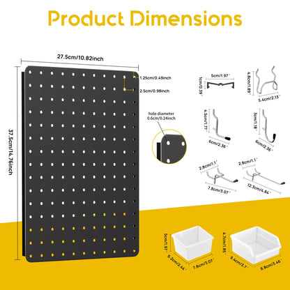 PHX Grove Peg Board for Tools, 8 Pack Metal Pegboard Wall Organizer with Hooks,14.76"×10.82" Black Pegboard Panels for Walls Home, Garage Tool Storage, Kitchen, Office Organization, Craft Room