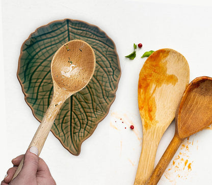 Leaf Spoon Rest For Stove Top Ceramic Spoon Holder For Kitchen Countertop Green Cooking Spoon Rests Cute Kitchens Spoon Rest Green Leaf Kitchen Decor And Accessories