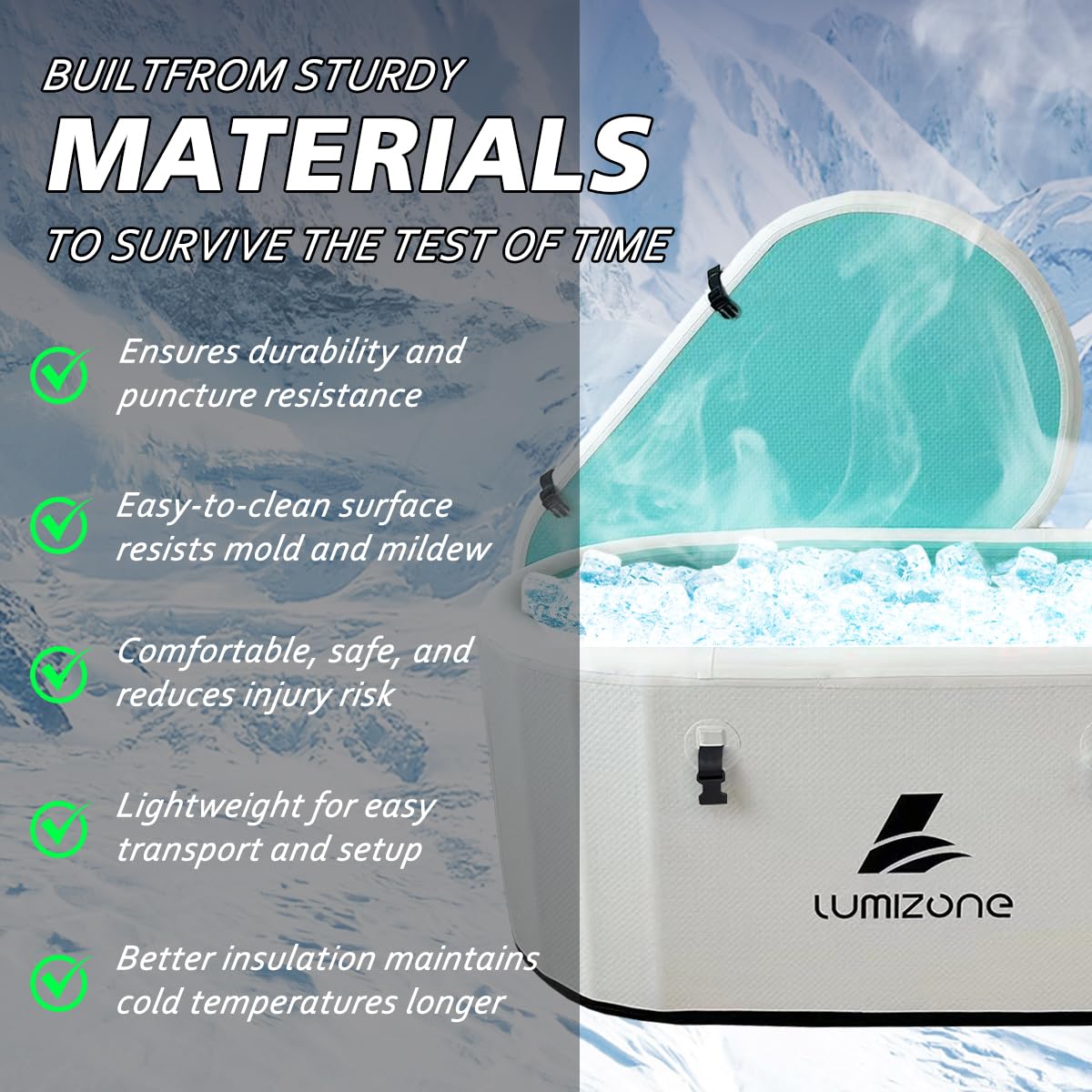 Lumizone Inflatable Cold Plunge Tub 132 Gallons Capacity Ice Bath Portable Ice Bath Tub Compatible With Water Chillers with Lid Drop Stitch PVC Double Layer Seals Oversized for Athletes