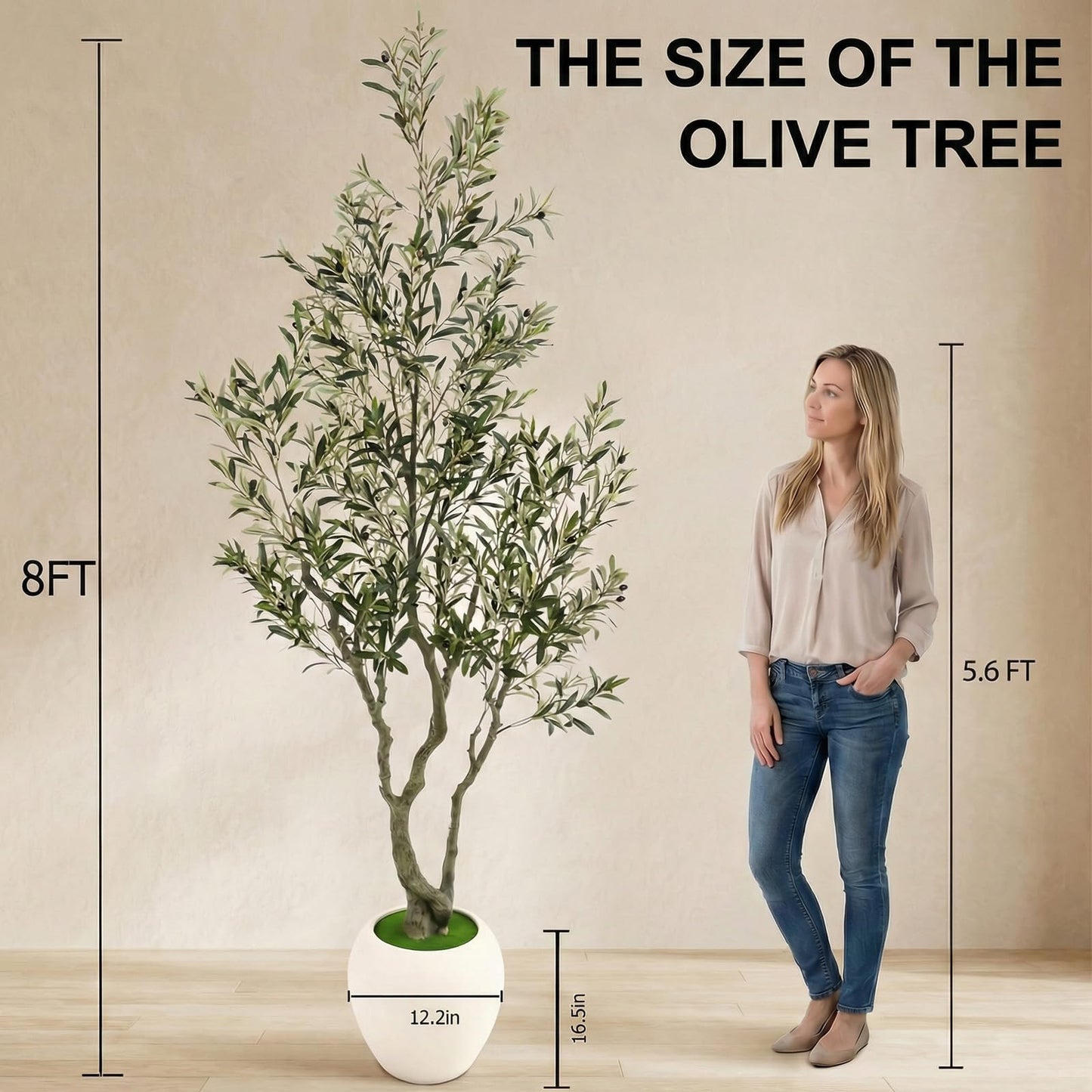 Huhemy 8ft Faux Olive Tree Artificial Indoor,Fake Olive Tree with Pot,Large Olive Branches and Lifelike Fruits,for Home Office House Living Room Decor