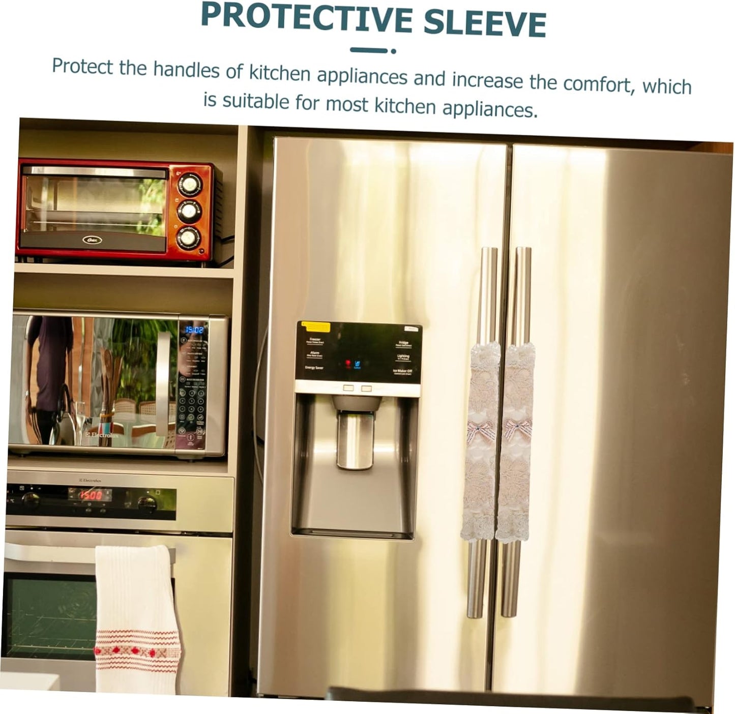 6pcs Refrigerator Handle Gloves, Lace Gloves Door Handle Covers for Appliances, Kitchen Appliance Cover, Beige Fabric