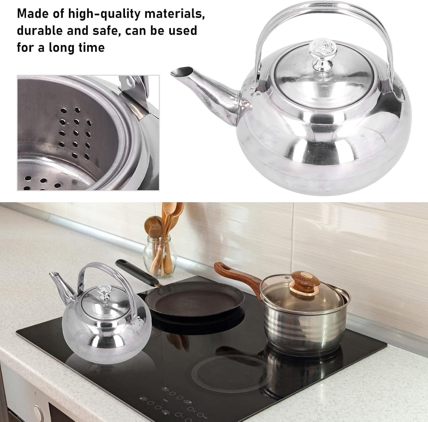 Stainless Steel Teapot, 5.5inch Coffee Pot with Tea Strainer for Home Restaurant