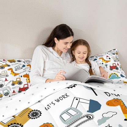 Set Set Set Set Set Feelyou Construction Comforter Kids Cartoon Dinosaur Comforter Cover for Boys Equipment Trucks