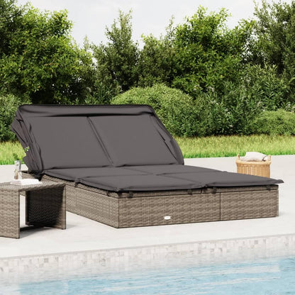 GFMGUEMV Foldable Outdoor Sunbed with Adjustable Armrests and Weather-Resistant Cushions for Two Persons, Modern Grey Patio Lounger