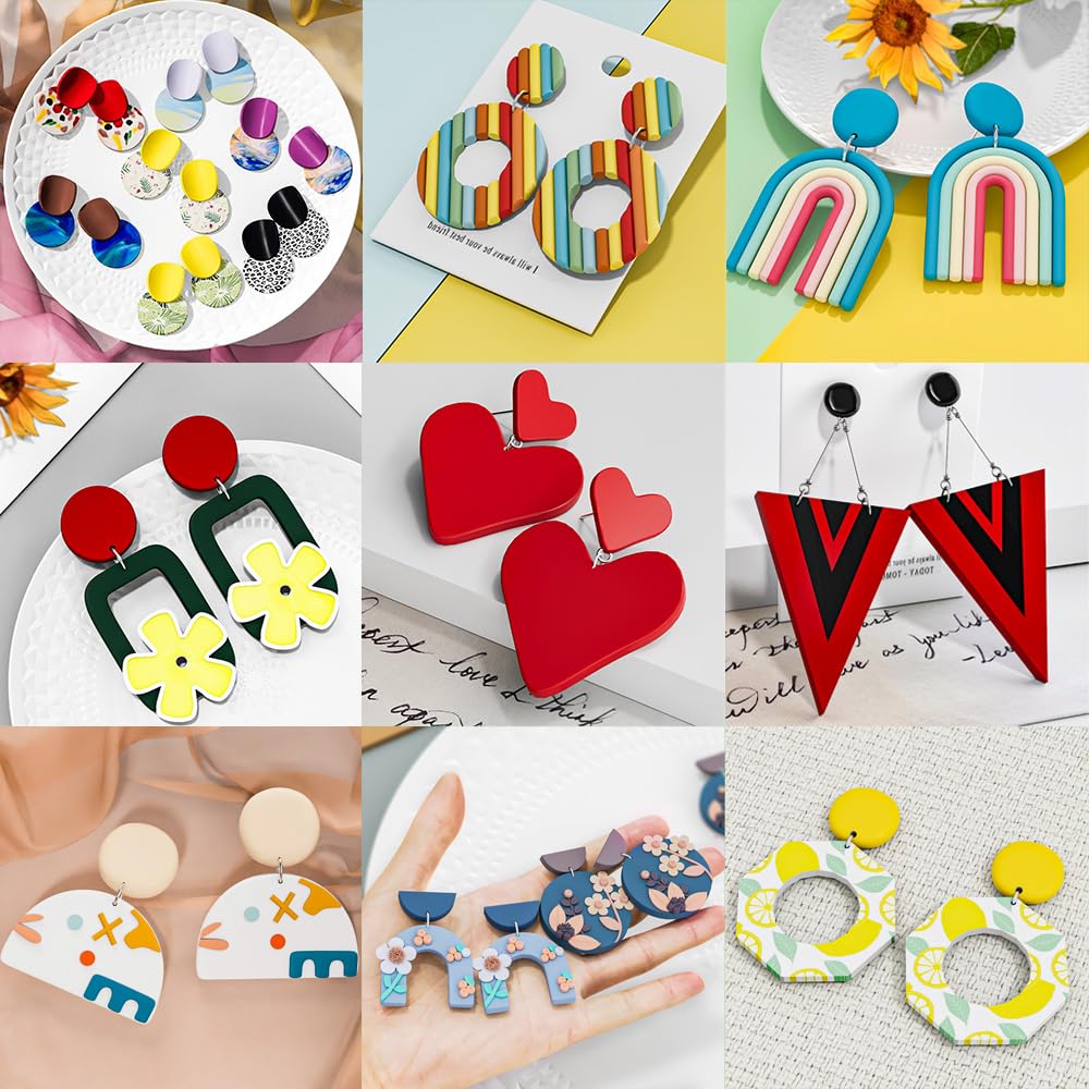 Snoghmil Polymer Clay Earring Making Kit with Gift Box, Including 32pcs Polymer Clay Cutters, 24pcs Oven Bake Clay, 30 Set Earring Rings&Hooks, Jewelry Making Kit for Teen Girls