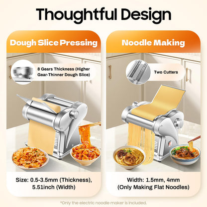 Electric Pasta Maker Machine 135W Family Noodle Maker Pasta Dough Spaghetti Roller Pressing Machine Stainless Steel for Home Family Use (1.5mm Flat Noodle+4mm Flat Noodle)