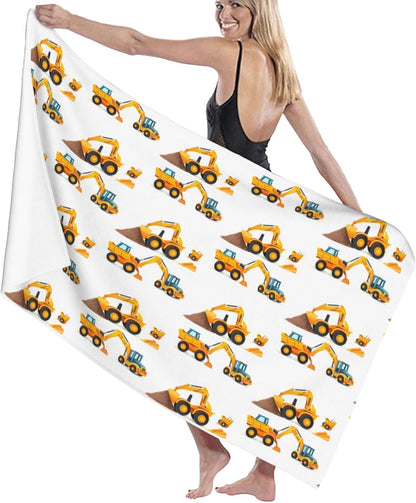 Ouqiuwa Boy's Favorite Toy, Cartoon Machinery Excavator Truck and Loader, Microfiber Soft Large Shower Towels
