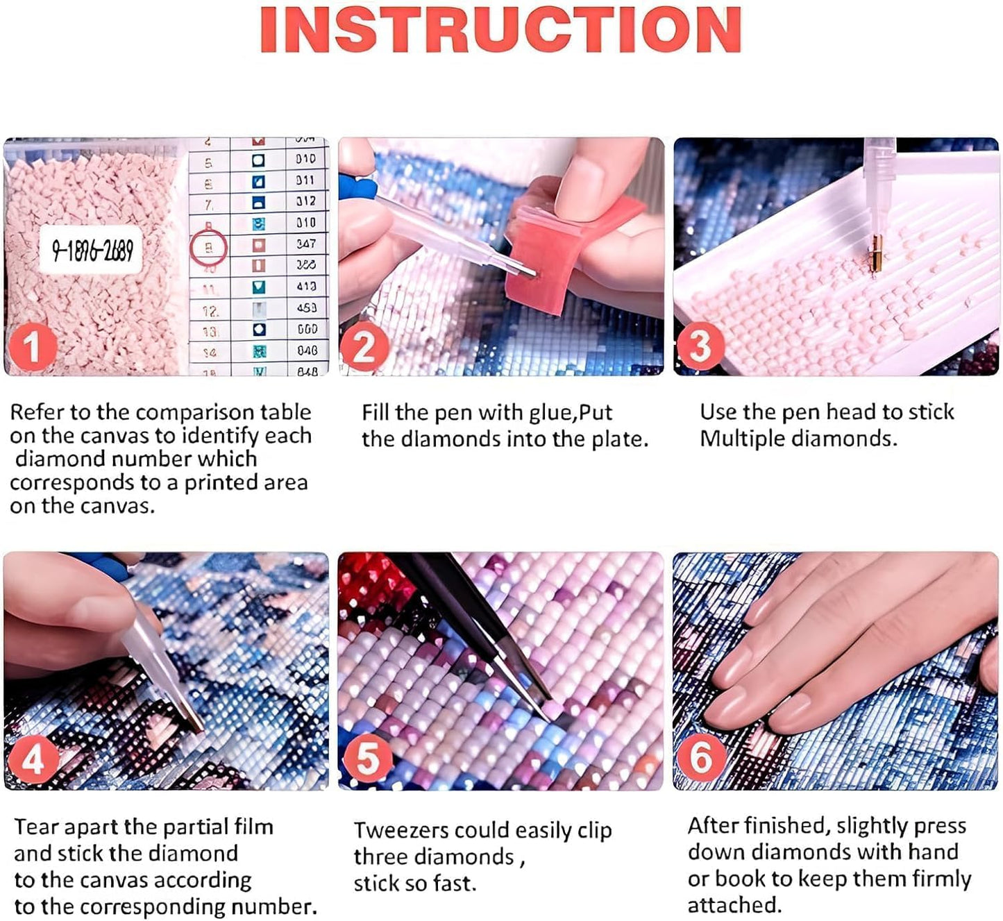 VeGuude Diamond Art Kits for Adults - 6 Pack Pink Diamond Painting for Beginners, Diamond Dots Round 5D Full Drill Paint with Diamonds Pictures Gem Art Painting Kits DIY Crafts Kits 10 x 11.8inch