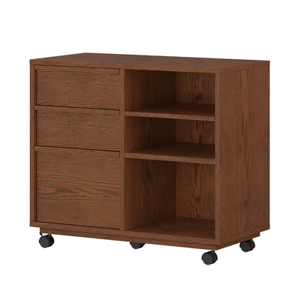 Solid Wood Lateral Filing Cabinet, 3 Drawer Mobile File Cabinet,Stand with Open Shelves,Storage Drawer Cabinet，The cabinet features adjustable steel rods，suitable for home offices,and bedrooms.