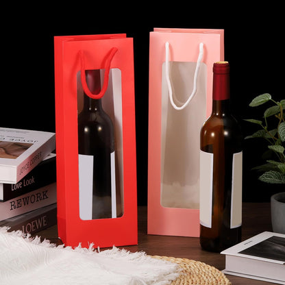 uxcell 12pcs Wine Gift Bags, 4.92"x3.35"x14.2" Paper Tote Bags with Rope Handles, Clear Window for Party Supplies, White