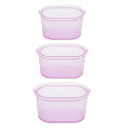 Zip Top Reusable Food Storage Bags | 3 Dish Set [Lavender] | Silicone Meal Prep Container | Microwave, Dishwasher and Freezer Safe | Made in the USA
