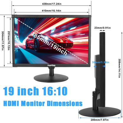 Suprlipy 19 inch FHD Small IPS Monitor LCD Display Screen 1440x900 60Hz 16:10 with HDMI BNC VGA AV USB Input Built-in Lounspeakers for CCTV Security Camera DVR PC RasPi