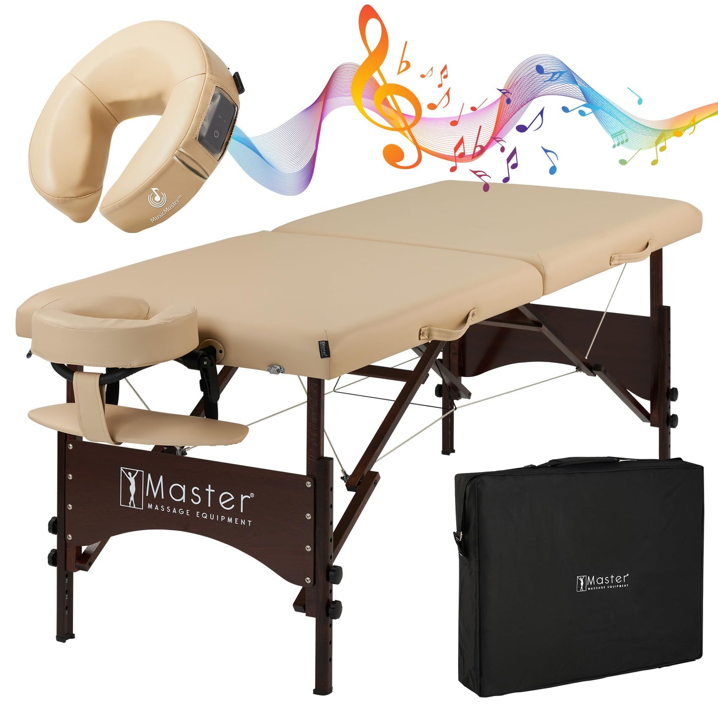Master Massage 28" Argo Portable Massage Table with Extra Music Master Crescent Round High Fidelity Sound Face Cradle Cushionin