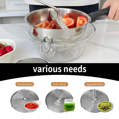 Stainless Steel Ergonomic Food Mill with 3 Grinding Discs, Compralo Rotary Food Mill for Tomato Apple Sauce, Puree, Mashed Potatoes, Jams, Dishwasher Safe