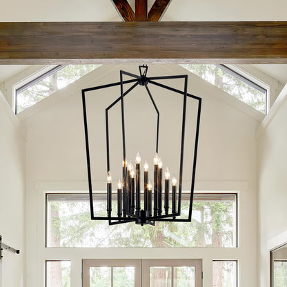 Vezzio 12-Light Large Black Chandelier, D30 Inch Modern Industrial Farmhouse Lantern Pendant Light for High Ceiling Entryway, Foyer, Dining Room，Kitchen Island，Hallway，Staircase