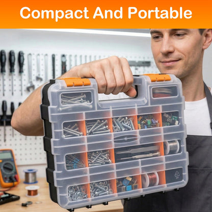 NOEAIKE Plastic 2-Pack Tool Box,Double Side Tool Organizer Small Parts Tool Box Hardware Organizer with Removable Plastic Dividers for Bead/Screws/Nuts/Nails/Bolts/Bins/Crafts